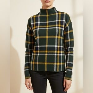 Elegant Tahari Plaid Turtleneck Sweater - Green and Yellow